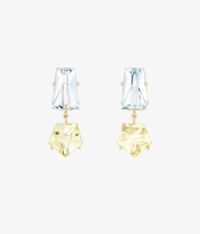 Gold earrings aquamarines and golden beryls