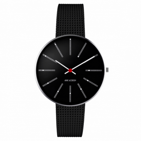 Arne Jacobsen BANKERS 34 MM / MALLA ACERO NEGRA / ESFERA NEGRA