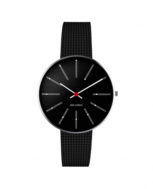 Arne Jacobsen BANKERS 34 MM / MALLA ACERO NEGRA / ESFERA NEGRA