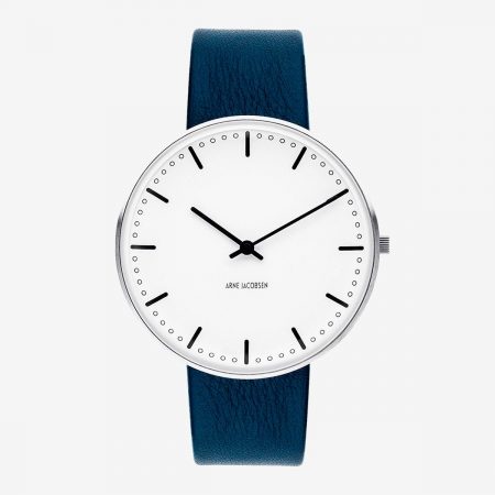 Arne Jacobsen CITY HALL40 MM / PIEL AZUL / ESFERA BLANCA