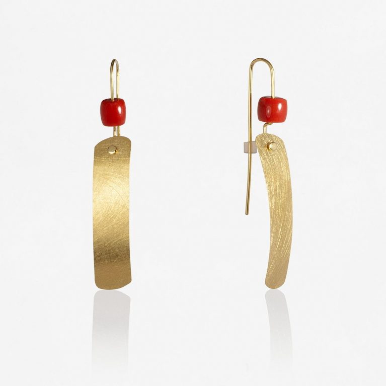 Pendientes Posidonia oro y coral 60mm.