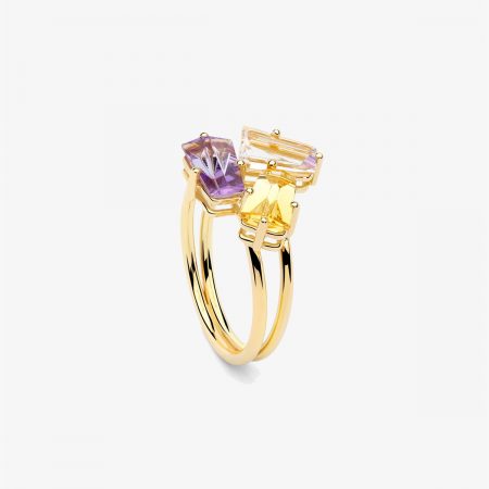 Anillo Klar morganita, golden berilo y amatista