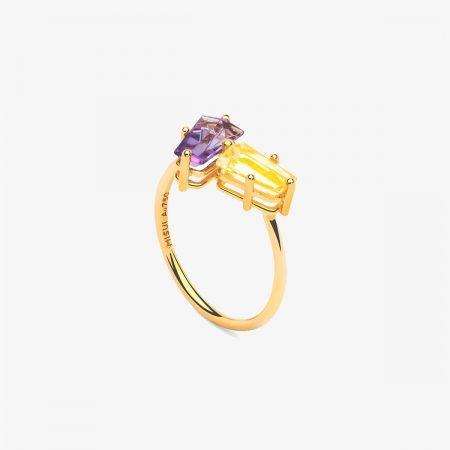 Anillo Klar amatista y berilo dorado
