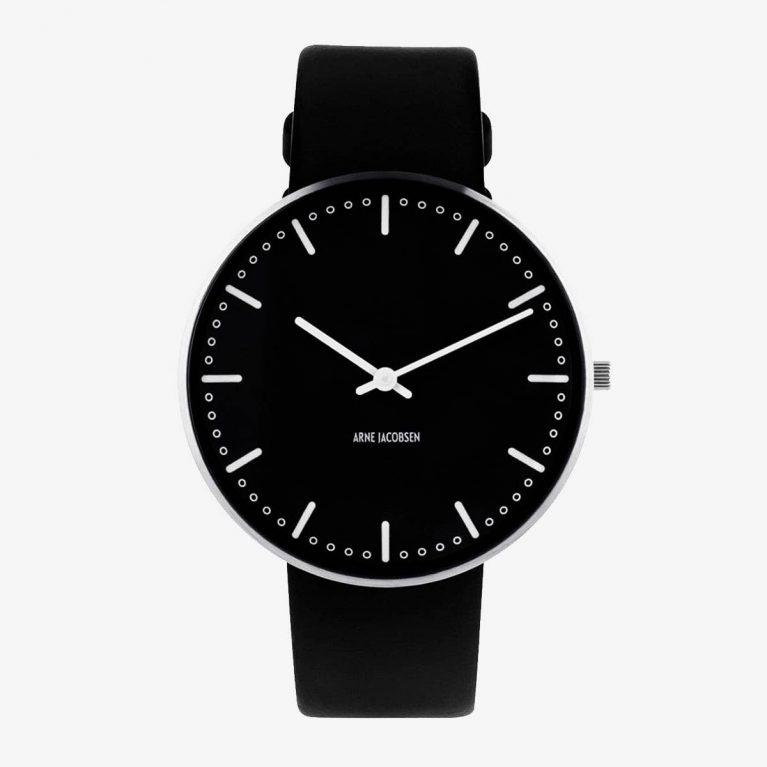 Arne Jacobsen CITY HALL 40 MM / PIEL NEGRA / ESFERA NEGRA