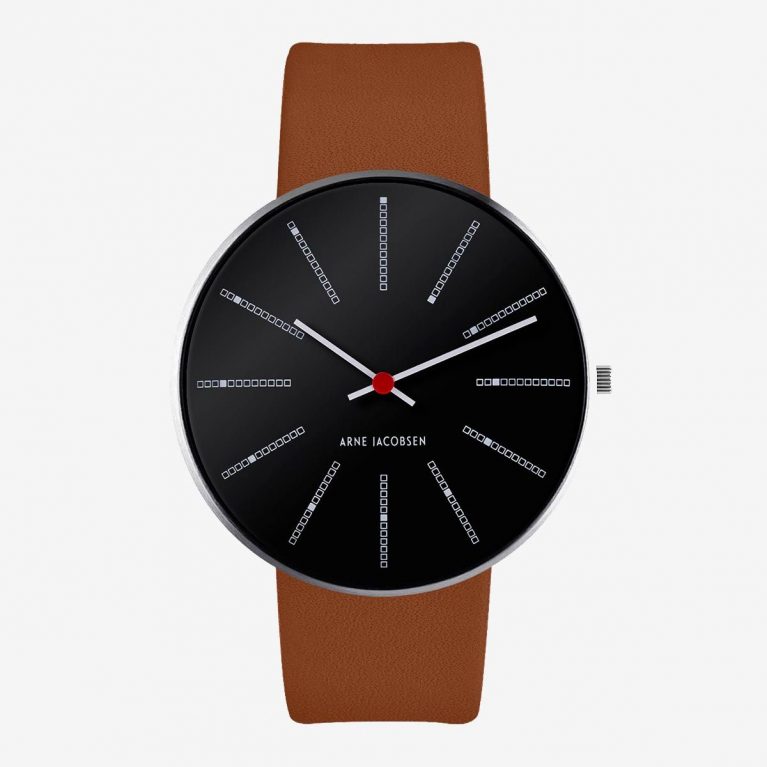 Arne Jacobsen BANKERS 40 MM / CORREA PIEL MARRÓN / ESFERA NEGRA