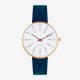 Arne Jacobsen BANKERS 34 MM / CORREA PIEL AZUL / ESFERA BLANCA / CAJA DORADA