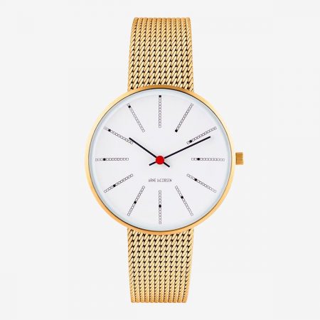 Arne Jacobsen BANKERS 34 MM / MALLA DORADA / ESFERA BLANCA