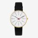 Arne Jacobsen BANKERS 34 MM / CORREA PIEL NEGRA / ESFERA BLANCA / CAJA DORADA