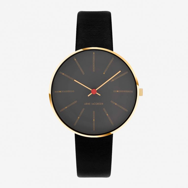 Arne Jacobsen BANKERS 34 MM / PIEL NEGRA / ESFERA NEGRA