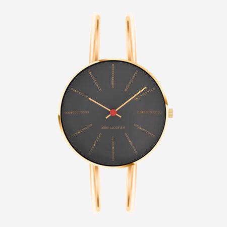 Arne Jacobsen BANKERS 34 MM / BRAZALETE DORADO / ESFERA NEGRA