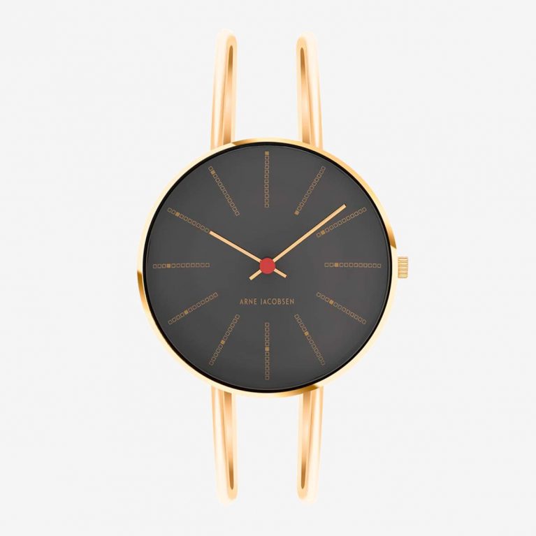 Arne Jacobsen BANKERS 34 MM / BRAZALETE DORADO / ESFERA NEGRA