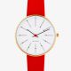 Arne Jacobsen BANKERS 34 MM / CORREA PIEL ROJA / ESFERA BLANCA / CAJA DORADA
