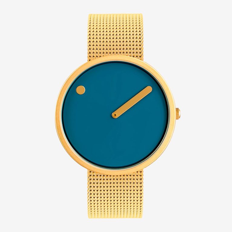 PICTO 40 MM / AZUL EMPOLVADO / MALLA DORADA