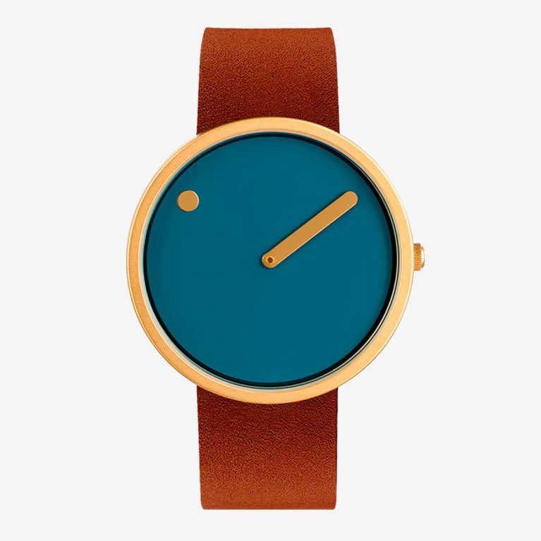 PICTO 40 MM / AZUL EMPOLVADO / PIEL MARRÓN