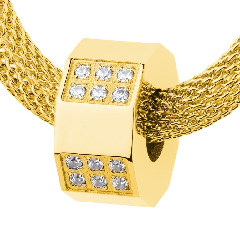 Colgante de acero dorado y circonitas