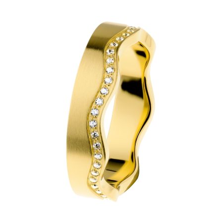 Anillo de acero dorado y circonita