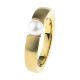 Anillo de acero dorado y perla