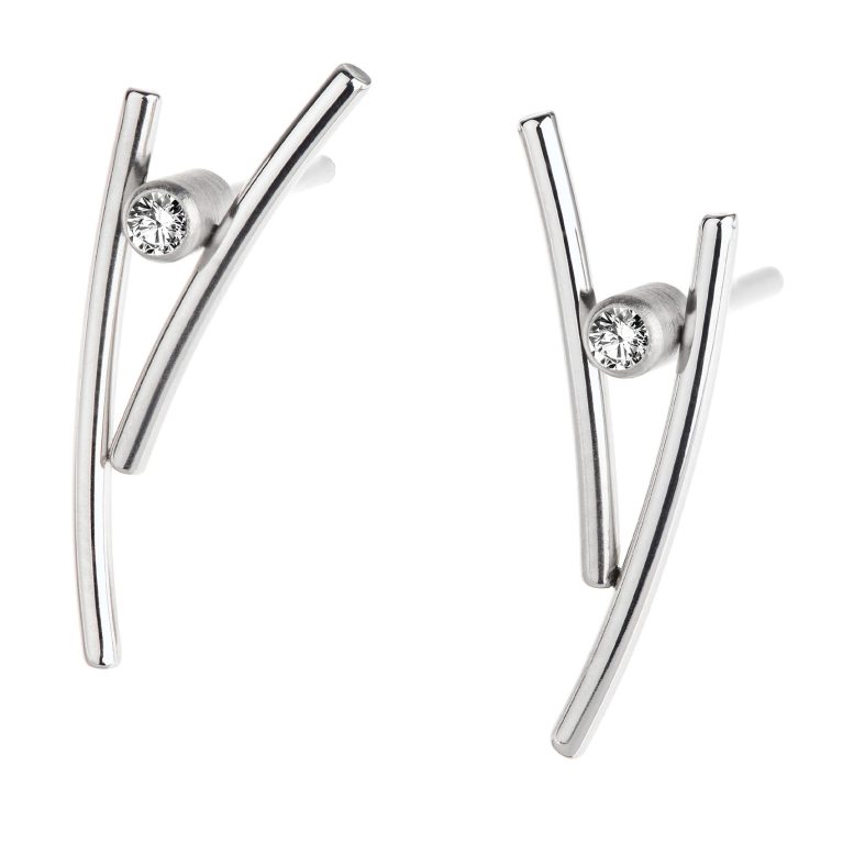 Pendientes de acero con btes. 0,02ct.x2 TW/Si
