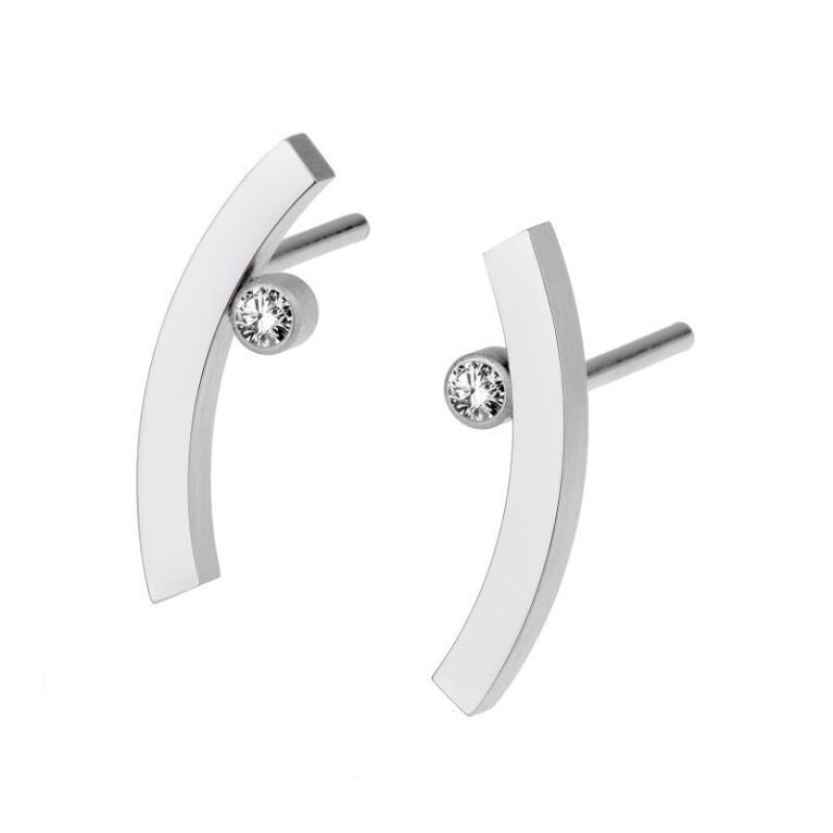 Pendientes de acero mate con btes. 0,02ct. x2