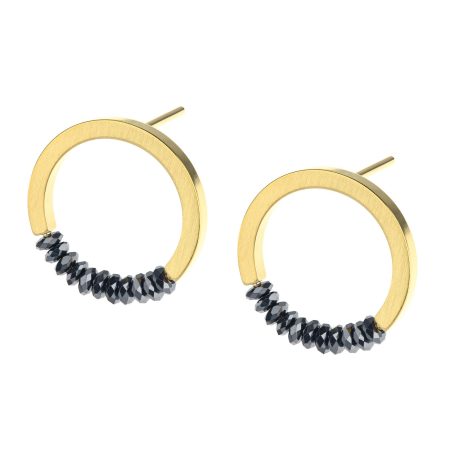 Pendientes de acero dorado con hematites facetados