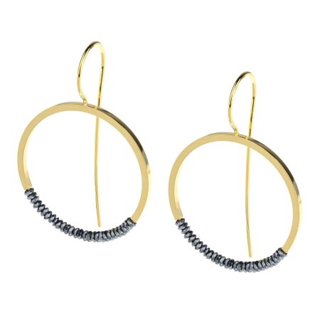 Pendientes de acero dorado con hematites facetadas y sistema de gancho