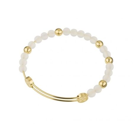 Pulsera de acero dorado, perlas y bolas de cristal