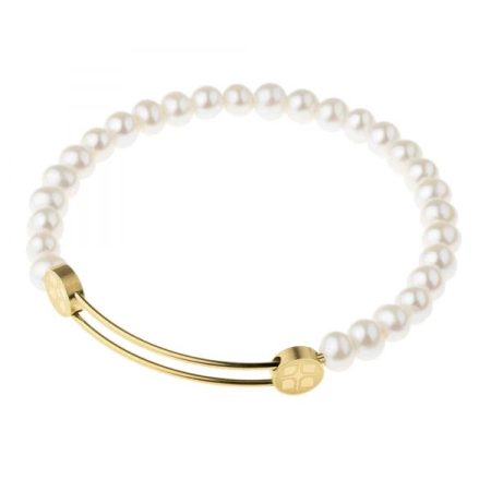 Brazalete de acero dorado y perlas agua dulce