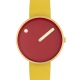Reloj Picto de 34 mm con esfera roja canela y correa amarillo canario