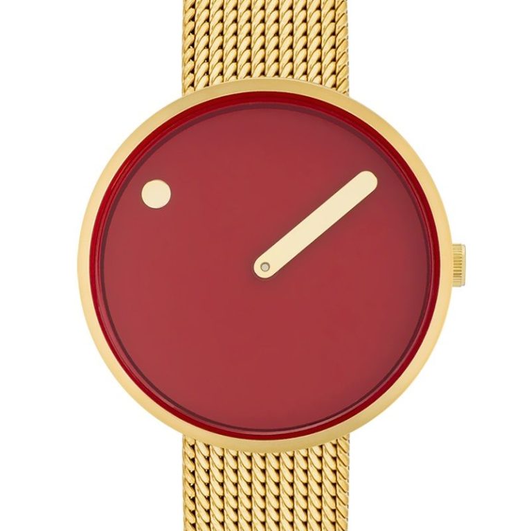 PICTO 34 MM / ROJO CANELA / MALLA DORADA