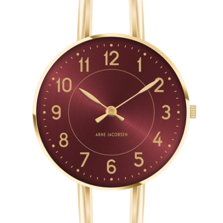 Arne Jacobsen STATION 34 MM / BRAZALETE DORADO / ESFERA BURDEOS