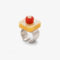 Anillo Nusa de plata cepillada con doble nácar de madreperla natural, coral rojo y detalle en oro de 18 quilates, diseño original de Pepe Alba